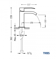 MONOMANDO LAVABO CUADRO-TRES TRES GRIFERIA MEDIDAS